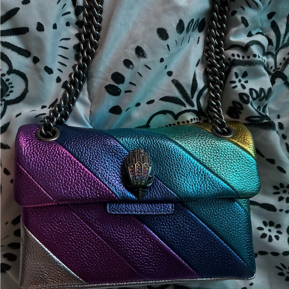 Kurt Geiger Iridescent Chevron Shoulder Bag in Purple, Blue, Teal, Silver, Gold